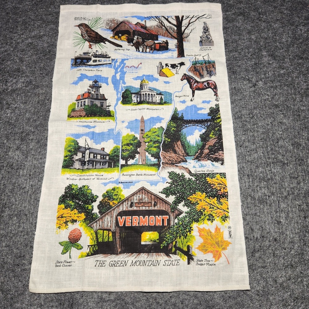 Kay Dee Vintage Linen Kitchen Tea Towel Vermont Souvenir Tourist Locations State